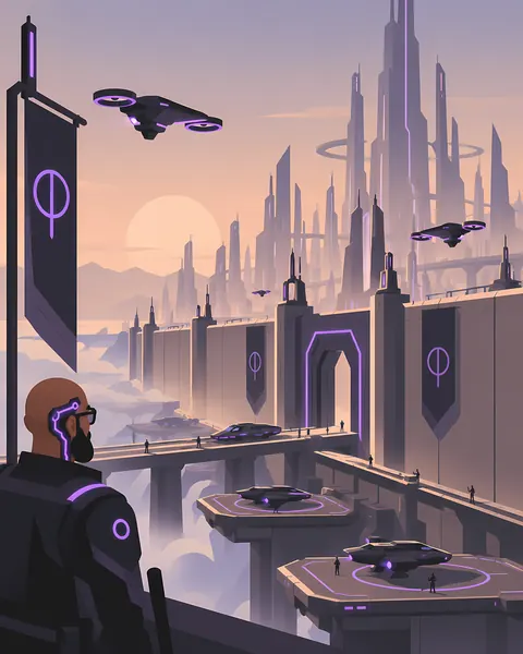 Automata concept study: Dunamis overlooking city