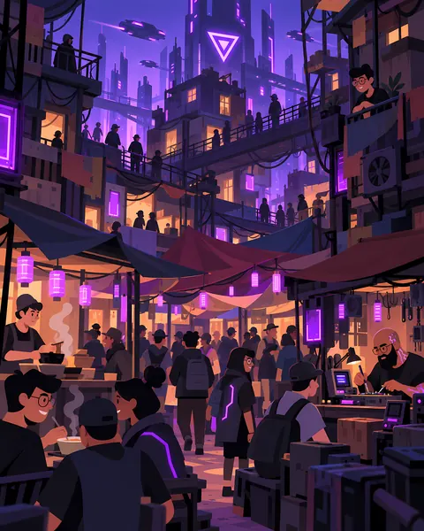 The slums concept study: Market crowd lanterns